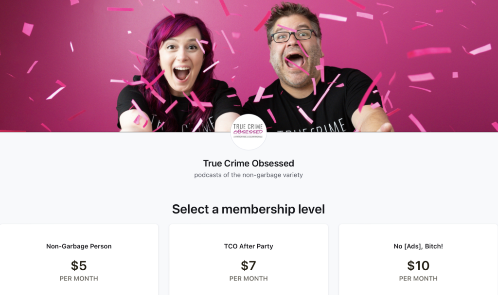 True Crime Obsessed Patreon and membership levels